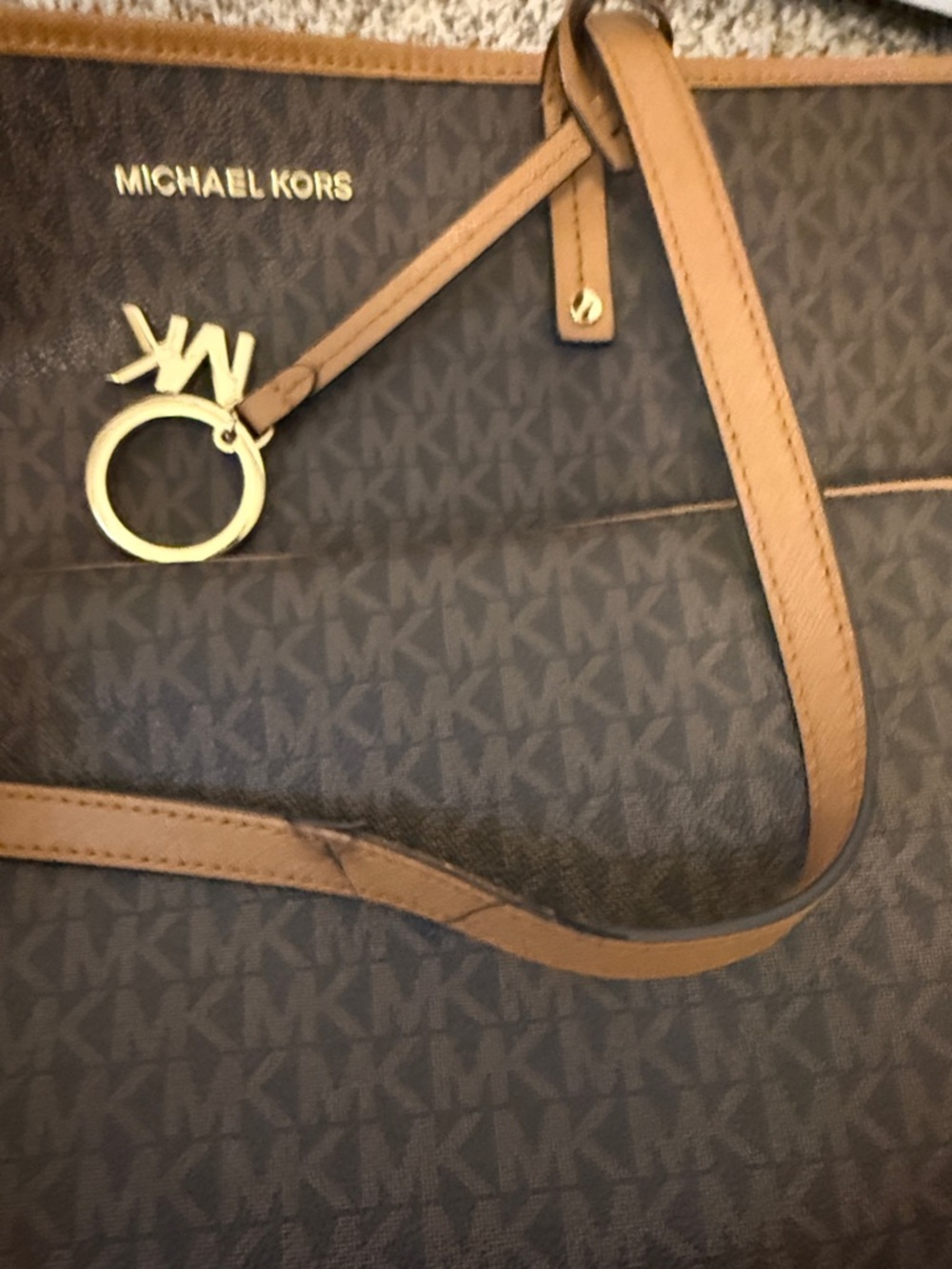 Michael Kors Brown Logo-Print Tote with Tan Trim - Picture 7 of 10